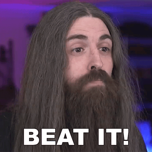 Man With Long Hair And Beard Beat It Text GIF