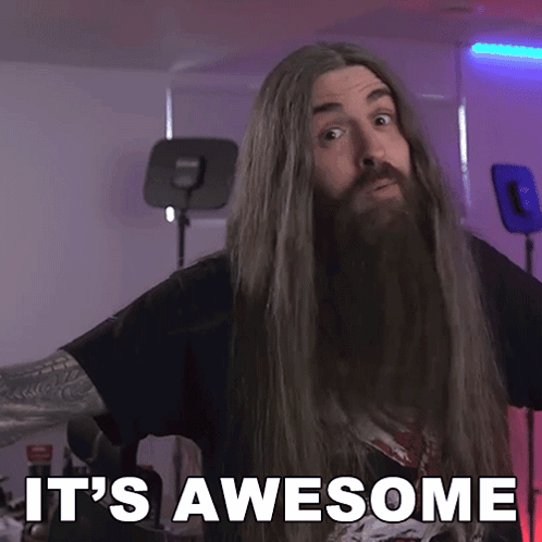 A Man With Long Hair And A Beard Has The Words It 'S Awesome Above Him GIF