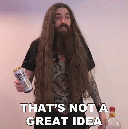 A Man With Long Hair And A Beard Holds A Can Of Liquid Death GIF