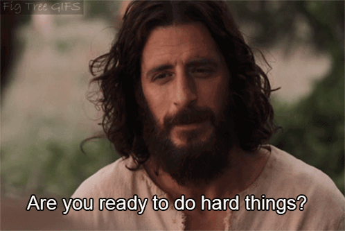 A Man With Long Hair And A Beard Is Asking If He Is Ready To Do Hard Things GIF