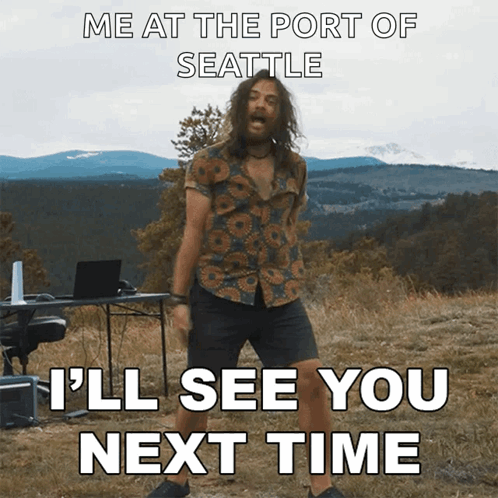 A Man With Long Hair And A Beard Is Dancing In A Field With Mountains In The Background GIF