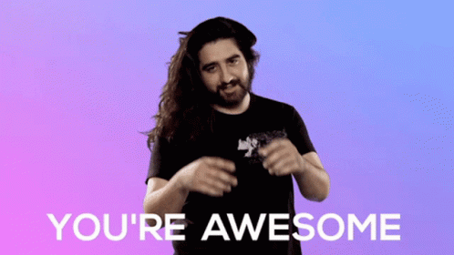 A Man With Long Hair And A Beard Is Dancing With The Words You 'Re Awesome Behind Him GIF