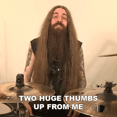 Long Hair Beard Man Playing Drums Thumbs Up GIF