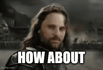 A Man With Long Hair And A Beard Is Standing In Front Of A Crowd With The Words `` How About '' Written On His Face . GIF
