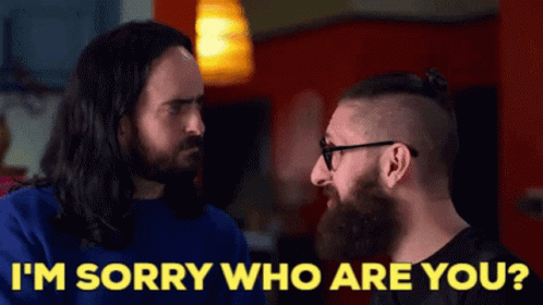 Man With Long Hair And Beard Talking To Man With Glasses GIF