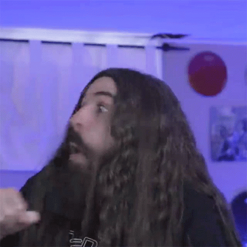 Man With Long Hair And Beard Wearing N Shirt GIF
