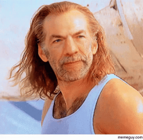 A Man With Long Hair And A Beard Is Wearing A Tank Top GIF