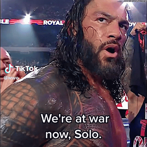 A Man With Long Hair And A Beard Says We 'Re At War Now Solo . GIF
