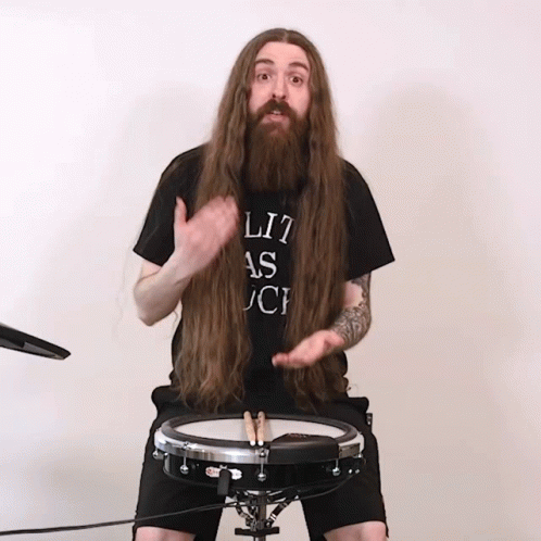 Man With Long Hair And Beard Wearing Lit As Fuck Shirt GIF