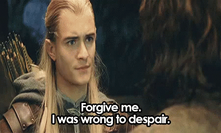 A Man With Long Hair And A Bow And Arrow Is Talking To Another Man . GIF