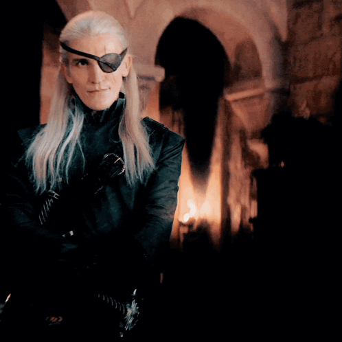 A Man With Long Hair And A Eye Patch On His Eye GIF