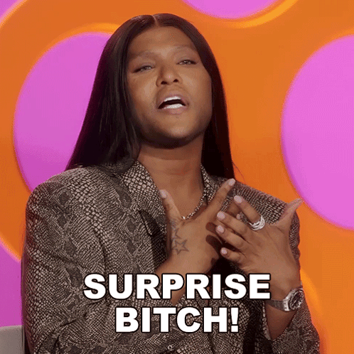 A Man With Long Hair And A Surprise Bitch Written On His Face GIF