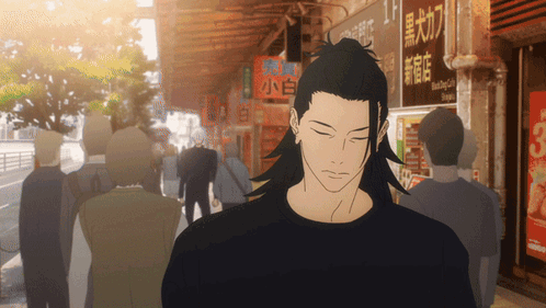 A Man With Long Hair Is Standing In Front Of A Sign That Says 3 On It GIF