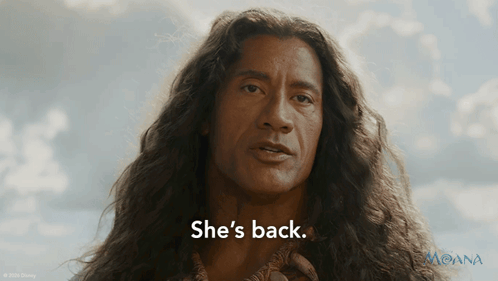 A Man With Long Hair Says She 'S Back In Front Of A Disney Logo GIF