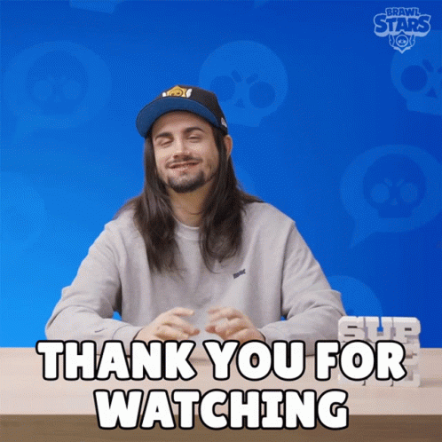 A Man With Long Hair Says Thank You For Watching In Front Of A Brawl Stars Logo GIF