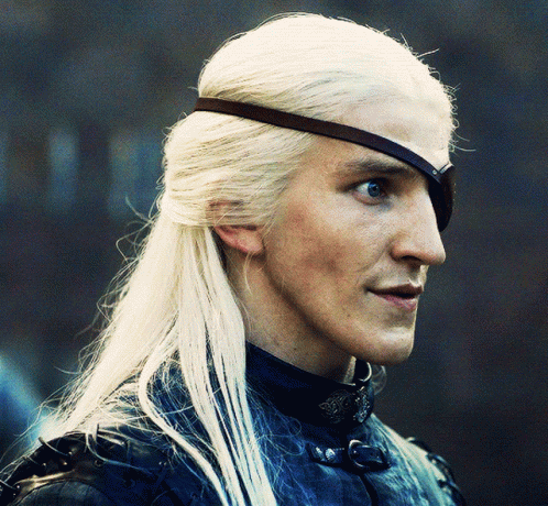 A Man With Long White Hair Has A Black Eye Patch GIF