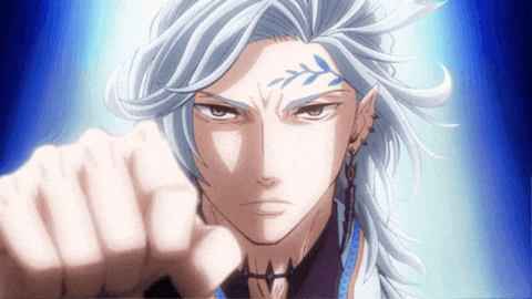 A Man With Long White Hair Has A Tattoo On His Forehead That Says Laurel GIF