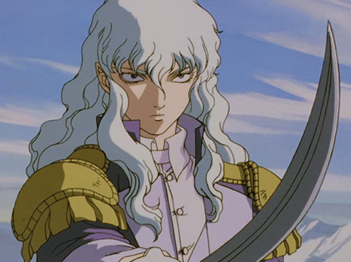 Man With Long White Hair Holding Sword GIF