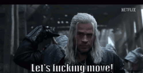 A Man With Long White Hair Says Let 'S Fucking Move . GIF