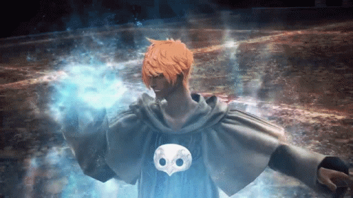 A Man With Orange Hair Is Wearing A Cape With An Owl On The Back GIF