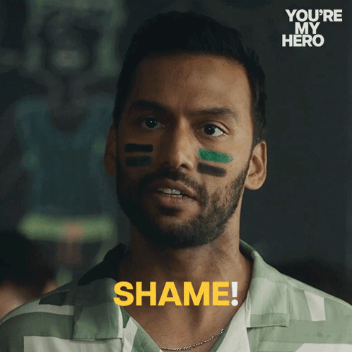 A Man With Paint On His Face Says Shame GIF