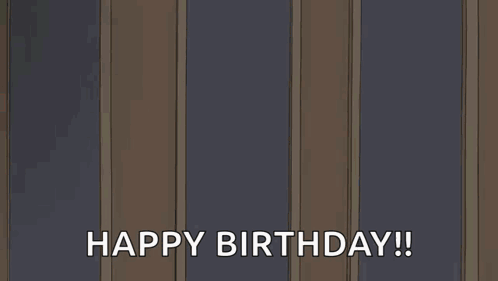 A Man With Pink Hair And Green Glasses Is Standing In A Hallway And Says Happy Birthday GIF