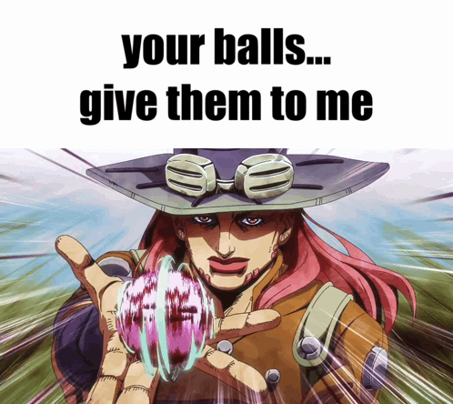 A Man With Pink Hair Is Holding A Pink Ball With The Words Your Balls Give Them To Me Below Him GIF