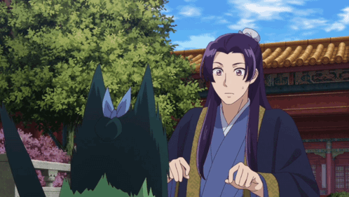 Man With Purple Hair And Blue Bow GIF