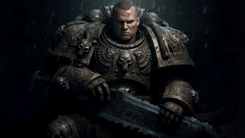 Man With Skull Armor Holding Large Sword GIF