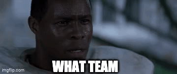 A Man With Sweat Coming Out Of His Face And The Words `` What Team '' Written On The Bottom . GIF