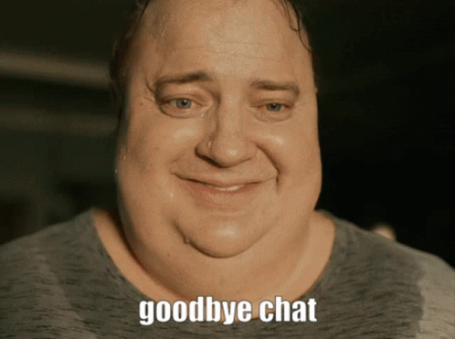 A Man With Sweat On His Face Is Smiling With The Words Goodbye Chat Below Him GIF