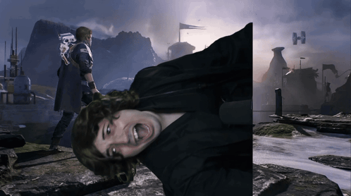 A Man With The Letter H On His Back Is Standing Next To A Man Laying On The Ground GIF