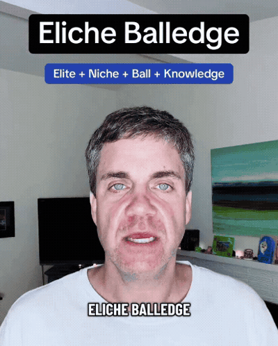 A Man With The Name Eliche Balledge Written On His Face GIF