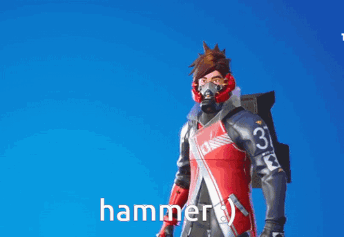 A Man With The Number 37 On His Back Is Standing In Front Of A Purple Object That Says Hammer GIF