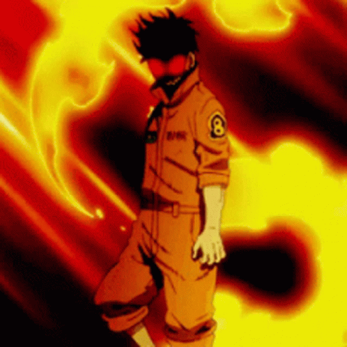 A Man With The Number 8 On His Chest Is Standing In Front Of A Fire GIF