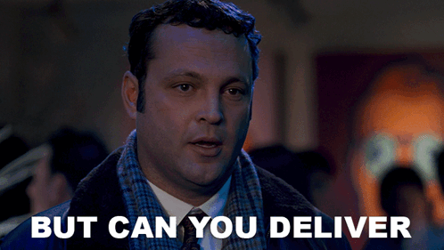 A Man With The Words But Can You Deliver Written On His Face GIF