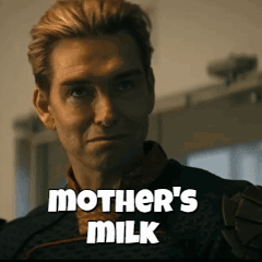 A Man With The Words Mother 'S Milk Above Him GIF