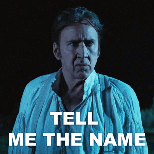 a man with the words tell me the name on the bottom