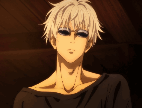 A Man With White Hair And Black Sunglasses Looks At The Camera GIF