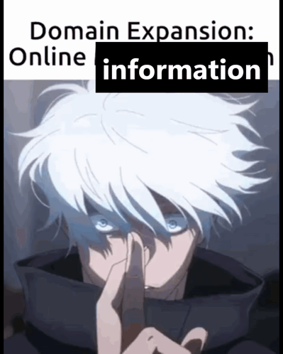 A Man With White Hair Holds His Finger To His Mouth And Says Domain Expansion Online Information GIF