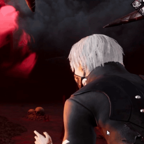 a man with white hair is wearing a mask and a black jacket