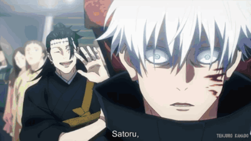 A Man With White Hair Says Satoru In A Cartoon GIF