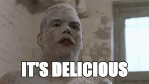A Man With White Paint On His Face Says It 'S Delicious GIF