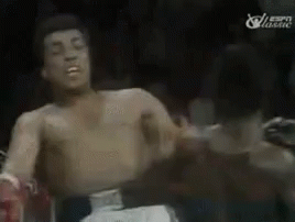 A Man Without A Shirt Is Boxing In A Ring . GIF