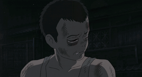 A Man Without A Shirt Is Crying With A Black Eye GIF