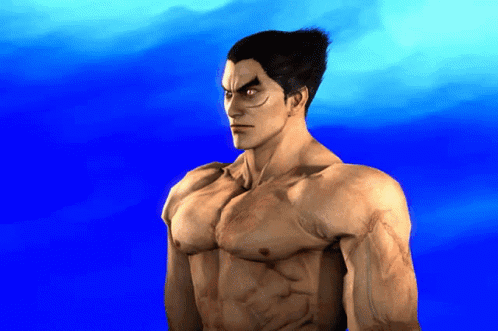 A Man Without A Shirt Is In Front Of A Blue Background GIF