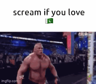 A Man Without A Shirt Is Running In A Wrestling Ring With The Words `` Scream If You Love '' Written Above Him . GIF