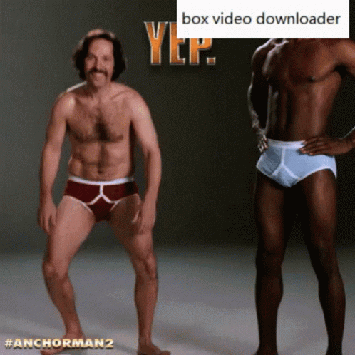 A Man Without A Shirt Is Standing Next To Another Man In Underwear With The Caption Box Video Downloader GIF