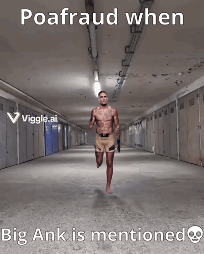 A Man Without A Shirt Is Walking Down A Hallway With The Words Poafraud When Big Ank Is Mentioned GIF