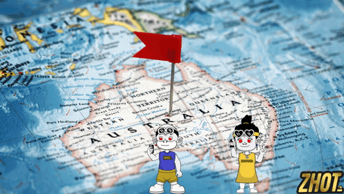 A Map Of Australia Has A Red Flag Pinned To The Northern Territory GIF